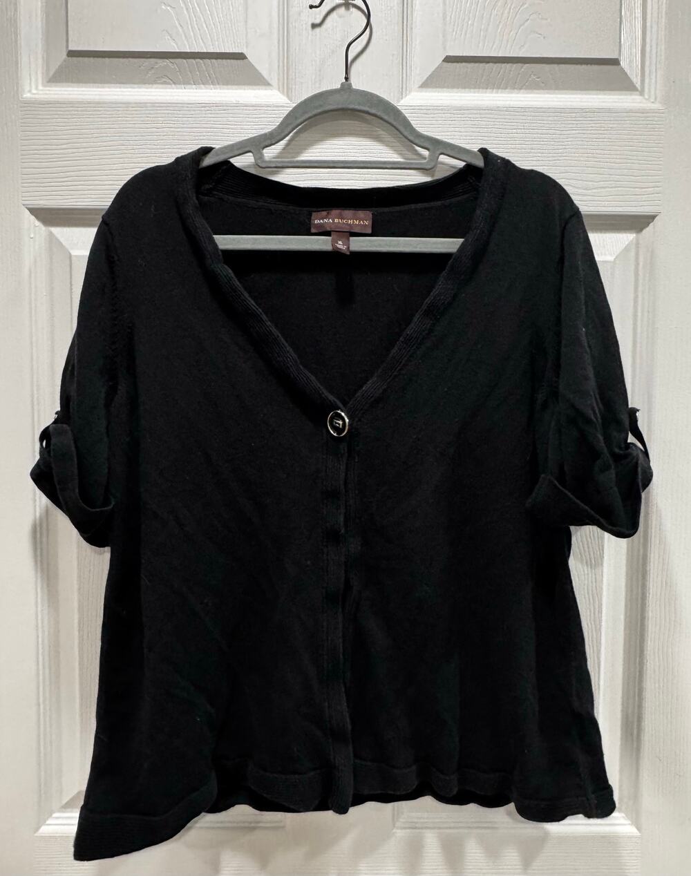 Dana Buchman Black Single Button Cardigan Sweater XL V Neck
